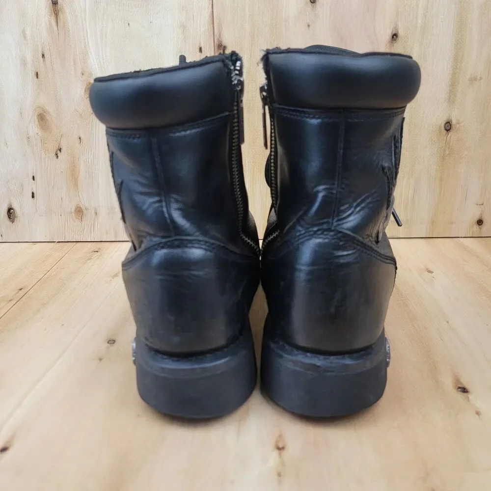 Harley Davidson Boots Mens 9.5 Flames Skulls Black Leather Moto Biker Riding
